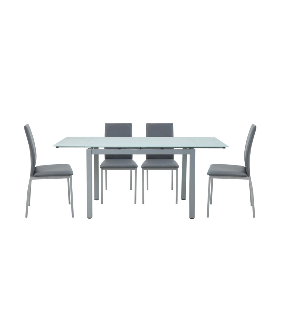 SET PRANZO BELLAHOME "MINORCA" GRIGIO CON TAVOLO ESTENSIBILE IN VETRO 4 SEDUTE